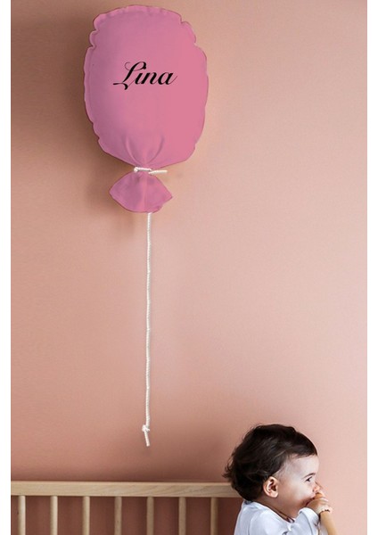 Elite Bebek & Çocuk Odası Uçan Balon Dekoratif Yastık Pembe, Pembe Isimli Dekoratif Balon 1 Adet