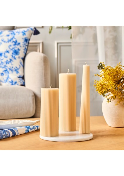 Striped Tırtıklı Sütun Mum 15 cm Bej fiyatları