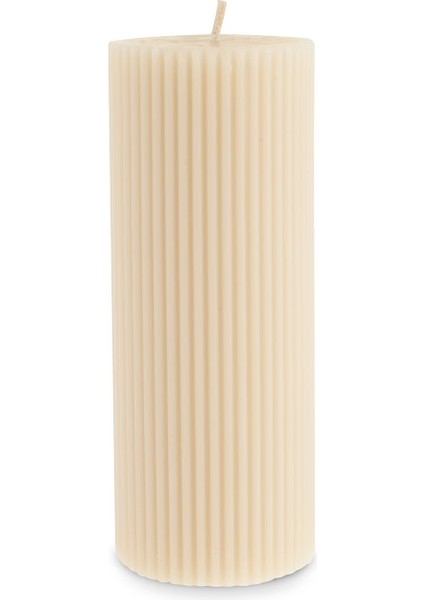 Striped Tırtıklı Sütun Mum 15 cm Bej fırsatları
