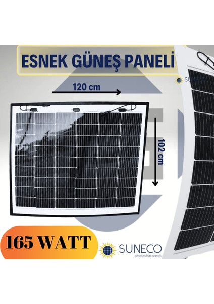 165 Watt Yarı Esnek Güneş Paneli Half Cut Monokristal Solar Güneş Paneli Karavan Tekne