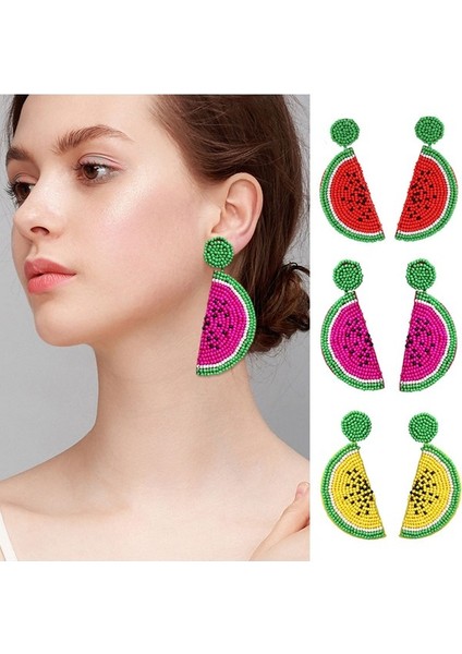 Boncuklu Dangle Damla Küpe Kadın Kız Karpuz Meyve Kolye Yaz Bahar Için (Yurt Dışından) fiyatları