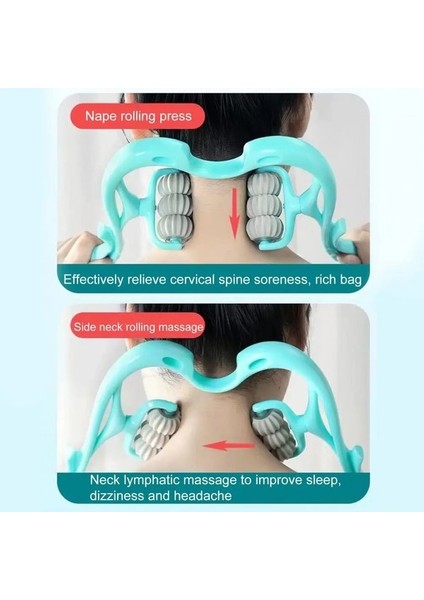 Pembe 6 Tekerlek 360 ° Dönebilen Meridyenleri Teşvik Boyun Yoğurma Masajı El Derin Doku Servikal Omurga Masajı Kas Masajı (Yurt Dışından) modelleri