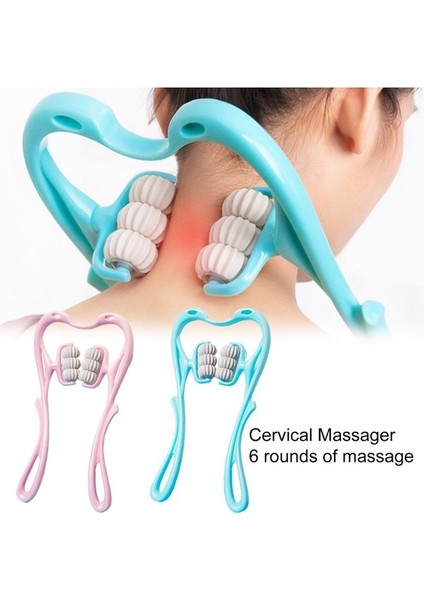 Pembe 6 Tekerlek 360 ° Dönebilen Meridyenleri Teşvik Boyun Yoğurma Masajı El Derin Doku Servikal Omurga Masajı Kas Masajı (Yurt Dışından) indirimleri