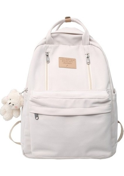 Liveasy Çok Işlevli Çift Fermuarlı Kadın Sırt Çantası Öğrenci Okul Çantası Beyaz (Yurt Dışından)