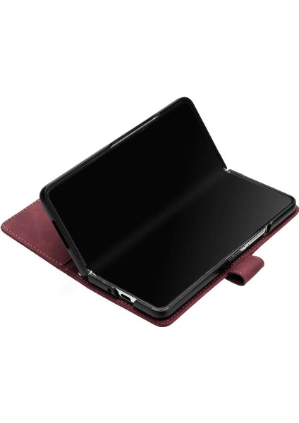 Samsung Galaxy Z Fold 4 5g Kılıf Tam Kaplar Deri Dokulu Kapaklı Cüzdan Standlı Kartvizitli Kopçalı Kapak Kartlıklı Uzun Askılı (Yurt Dışından)
