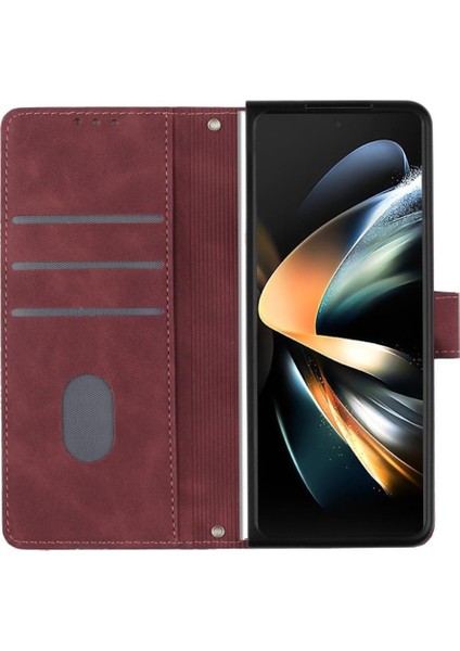 Samsung Galaxy Z Fold 4 5g Kılıf Tam Kaplar Deri Dokulu Kapaklı Cüzdan Standlı Kartvizitli Kopçalı Kapak Kartlıklı Uzun Askılı (Yurt Dışından)