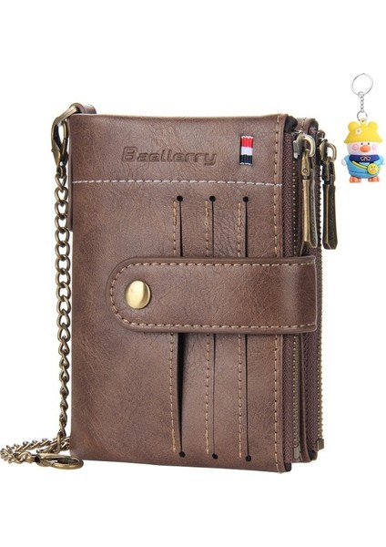 Cüzdan Erkek Kısa Çift Fermuarlı Kart Tutucu Erkek Dikey Toka Para Cüzdanı (Yurt Dışından)