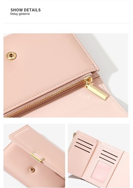 Basit Bayan Cüzdan Orta Uzunluk Düz Renk Üç Katlı El Çantası Uzun Kart Tutucu Kart Tutucu (Yurt Dışından) indirimleri