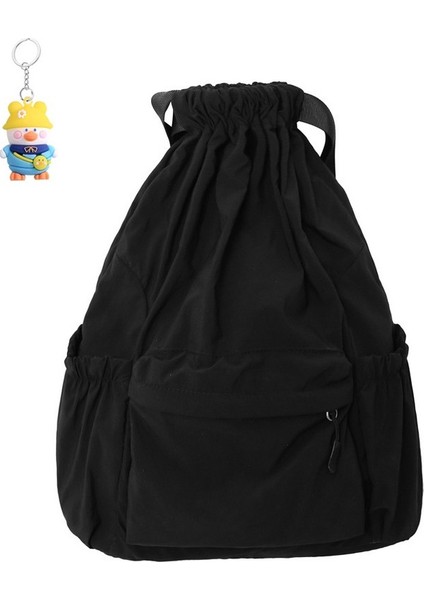 Erkek ve Kadın Sırt Çantası Gündelik Edebi Tuval Sırt Çantası Moda Pliseli Naylon Ipli Öğrenci Okul Çantası (Yurt Dışından)