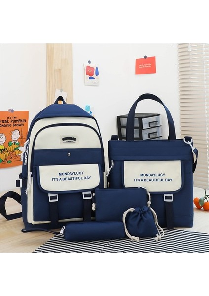 5 Parça Büyük Kapasiteli Sevimli Sırt Çantası Set - Siyah (Yurt Dışından)