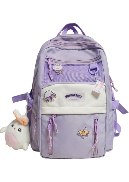 Moda Gençler Büyük Kapasiteli Su Geçirmez Okul Çantası - Mor (Yurt Dışından)
