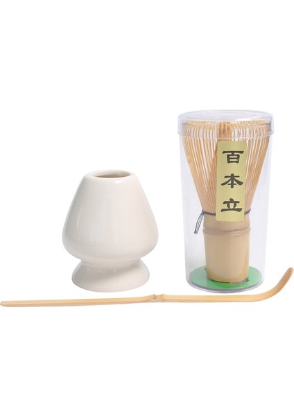 Matcha Çay Teli Set Bambu Çırpma Teli + Bambu Kaşık + Seramik Çırpma Tutucu Siyah (Yurt Dışından)