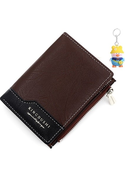 Cüzdan Erkek Kısa Çoklu Kart Yuvası Iki Katlı Fermuarlı Para Cüzdan Moda Ince Kart Tutucu (Yurt Dışından)