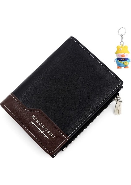 Cüzdan Erkek Kısa Çoklu Kart Yuvası Iki Katlı Fermuarlı Para Cüzdan Moda Ince Kart Tutucu (Yurt Dışından)