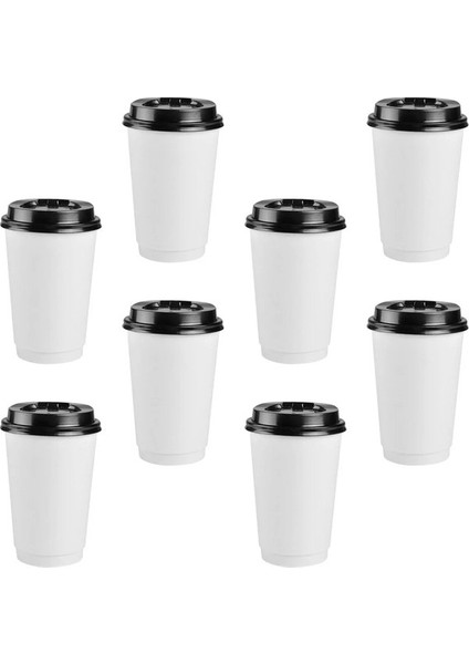 9X9X11CM 50 Adet Tek Kullanımlık Kahve Fincanları Yalıtım Paket Servisi Olan Restoran Çift Katmanlı Kağıt Kapaklı Bardak 8oz, 280ML (Yurt Dışından)