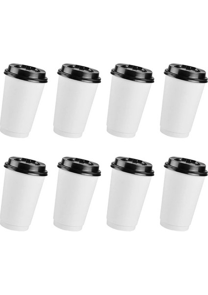 9X9X11CM 50 Adet Tek Kullanımlık Kahve Fincanları Yalıtım Paket Servisi Olan Restoran Çift Katmanlı Kağıt Kapaklı Bardak 8oz, 280ML (Yurt Dışından)