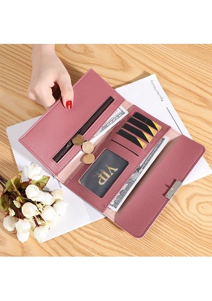 Bayan Cüzdan Kadın Clutch Uzun Üç Katlı Cüzdan Toka Çoklu Kart Yuvası Para Cüzdanı (Yurt Dışından) modelleri