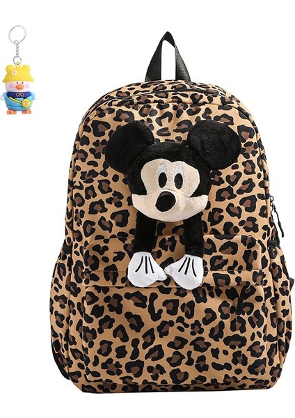 Moda Leopar Baskı Çift Sırt Çantası Kadın Mickey Bebek Sırt Çantası Gündelik Büyük Kapasiteli Okul Çantası (Yurt Dışından)