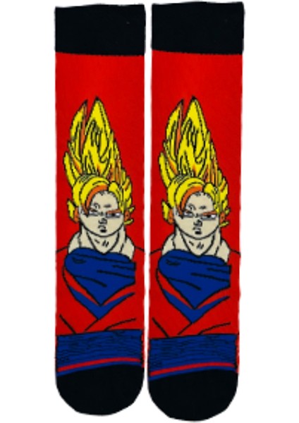 Anime Red Super Saiyan Desenli Renkli Çorap