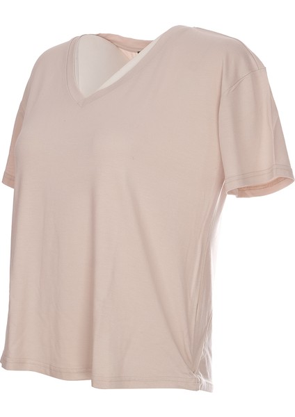 Ysatis V Yaka Oversize Minimalist Kadın Bluz - Kısa Kol - Günlük