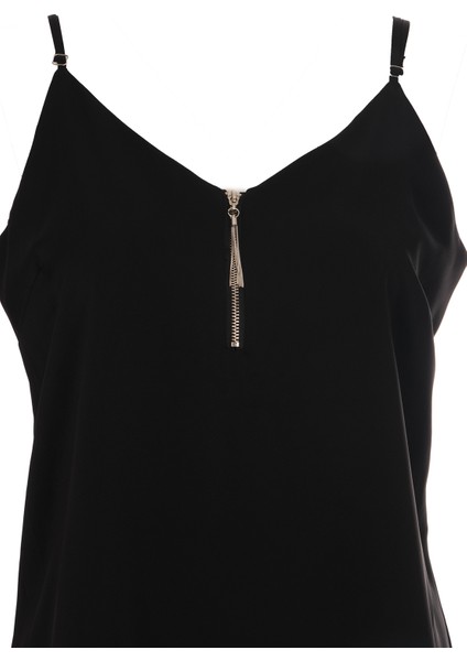 Ysatis V Yaka Fermuarlı Minimalist Crop Bluz - Günlük Şıklık