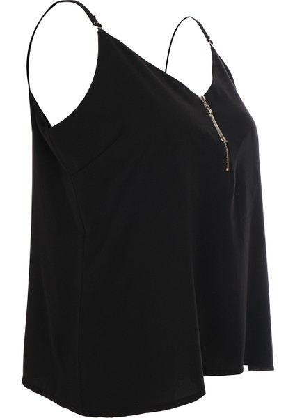 Ysatis V Yaka Fermuarlı Minimalist Crop Bluz - Günlük Şıklık modelleri
