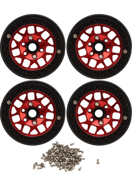4 Adet Rc Paletli Jantlar Evrensel Alüminyum Alaşım 1.9 In Rc Beadlock Tekerlek Jantları SCX10 SCX10 Iı Kırmızı (Yurt Dışından)