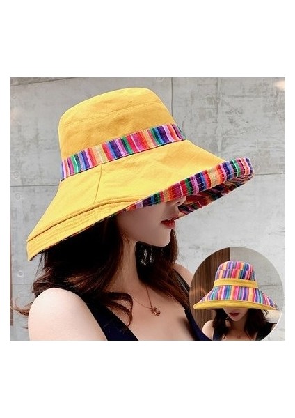 Dört Mevsim Geniş Kenarlı Yay Çift Taraflı Balıkçı Şapkası Kadın Güneş Şapkası ile Tam Donanımlı Kadın Şapkası Kova Şapka (Yurt Dışından)