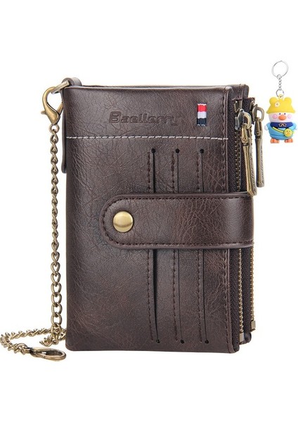 Cüzdan Erkek Kısa Çift Fermuarlı Kart Tutucu Erkek Dikey Toka Para Cüzdanı (Yurt Dışından)