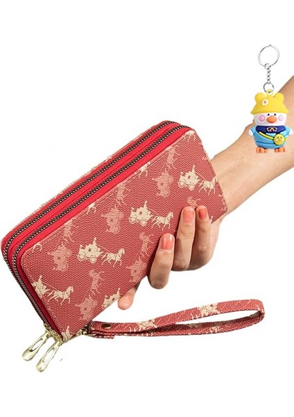Çift Fermuarlı Cüzdan Bayanlar Uzun Büyük Kapasiteli Çift Katmanlı Cüzdan Baskılı Clutch Cep Telefonu (Yurt Dışından)