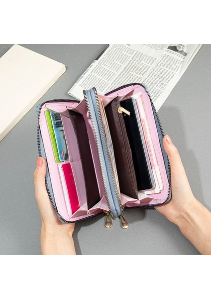 Çift Fermuarlı Cüzdan Bayanlar Uzun Büyük Kapasiteli Çift Katmanlı Cüzdan Baskılı Clutch Cep Telefonu (Yurt Dışından) fiyatları