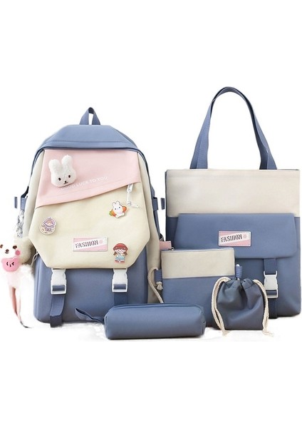 Küçük Renk Kontrast Okul Kadın Ilkokul Ortaokul Öğrencileri Sırt Kampüs Beş Parçalı Tuval Sırt Çantası (Yurt Dışından)