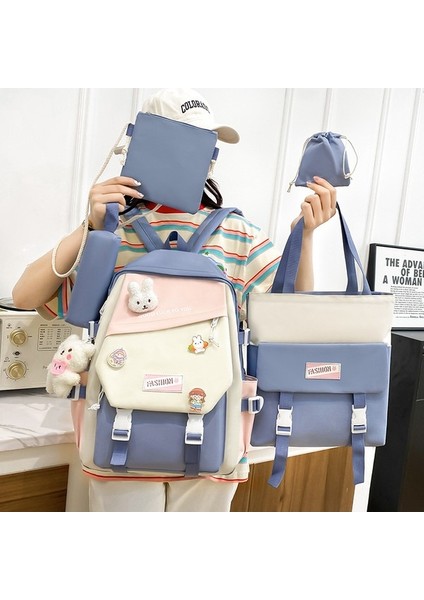 Küçük Renk Kontrast Okul Kadın Ilkokul Ortaokul Öğrencileri Sırt Kampüs Beş Parçalı Tuval Sırt Çantası (Yurt Dışından) fiyatları