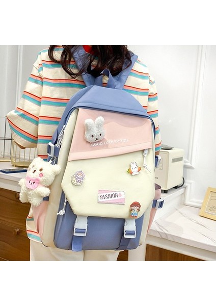 Küçük Renk Kontrast Okul Kadın Ilkokul Ortaokul Öğrencileri Sırt Kampüs Beş Parçalı Tuval Sırt Çantası (Yurt Dışından) fırsatları