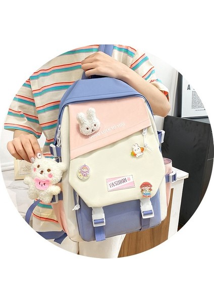 Küçük Renk Kontrast Okul Kadın Ilkokul Ortaokul Öğrencileri Sırt Kampüs Beş Parçalı Tuval Sırt Çantası (Yurt Dışından) indirimleri