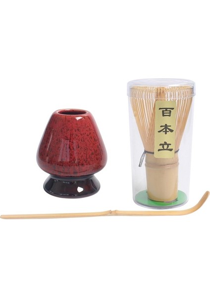 Matcha Çay Teli Set Bambu Çırpma Teli + Bambu Kaşık + Seramik Çırpma Tutucu Siyah (Yurt Dışından)