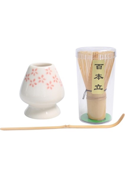 Matcha Çay Teli Set Bambu Çırpma Teli + Bambu Kaşık + Seramik Çırpma Tutucu Siyah (Yurt Dışından)