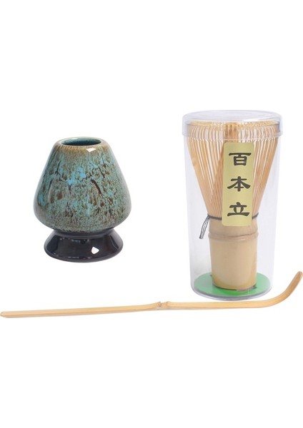 Matcha Çay Teli Set Bambu Çırpma Teli + Bambu Kaşık + Seramik Çırpma Tutucu Siyah (Yurt Dışından)