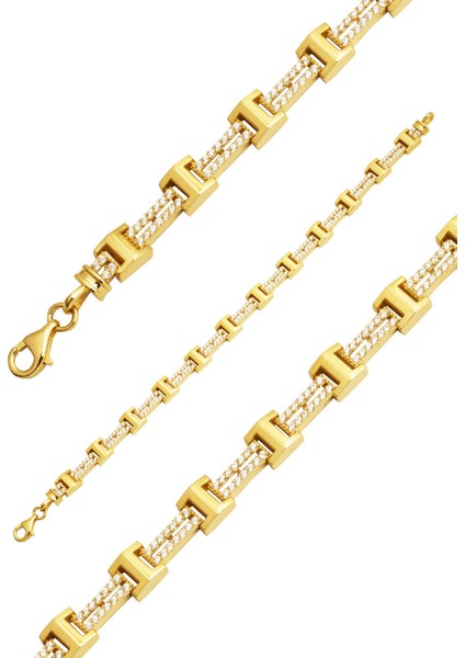Rolex Tarzı Taşlı 14 Ayar Altın Bileklik
