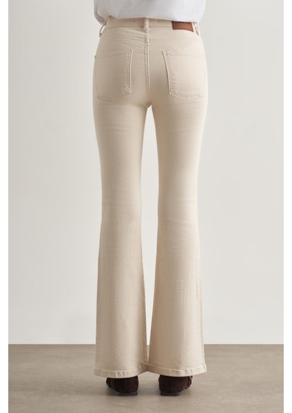 Skinny Fit Flare Paça Ekru Denim Pantolon