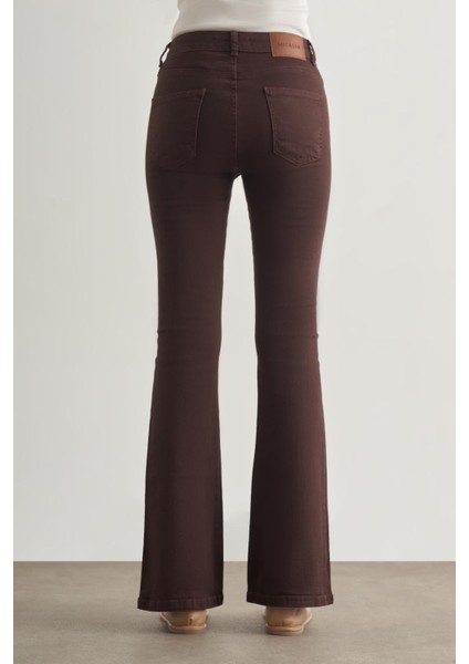 Skinny Fit Flare Paça Kahverengi Denim Pantolon fırsatları