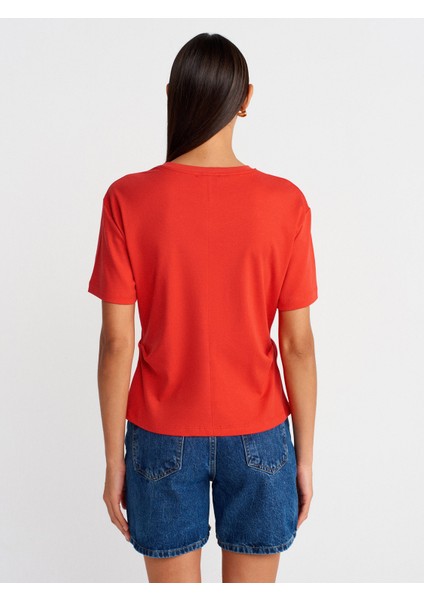 31874 Yırtmaç Detaylı T-Shirt-Kırmızı fiyatları