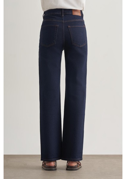 Straight Fit Yüksek Bel Lacivert Denim Pantolon indirimleri