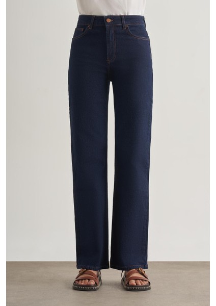 Straight Fit Yüksek Bel Lacivert Denim Pantolon fiyatları