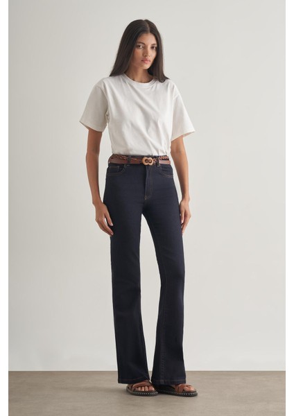 Skinny Fit Flare Paça Lacivert Denim Pantolon