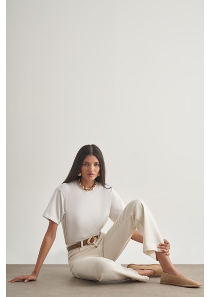 Geniş Paça Yüksek Bel Ekru Denim Pantolon fiyatları