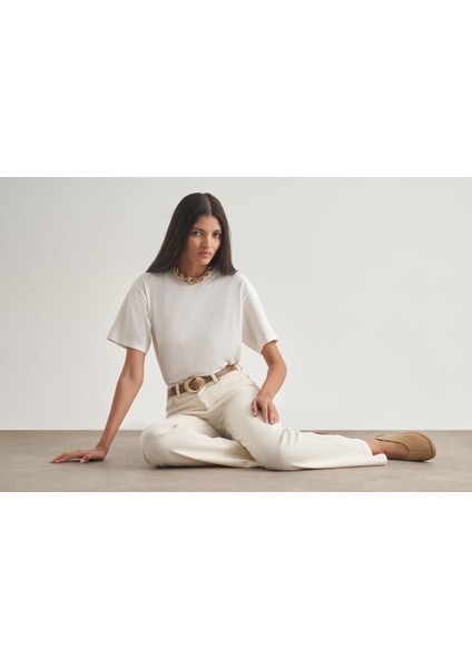 Geniş Paça Yüksek Bel Ekru Denim Pantolon modelleri