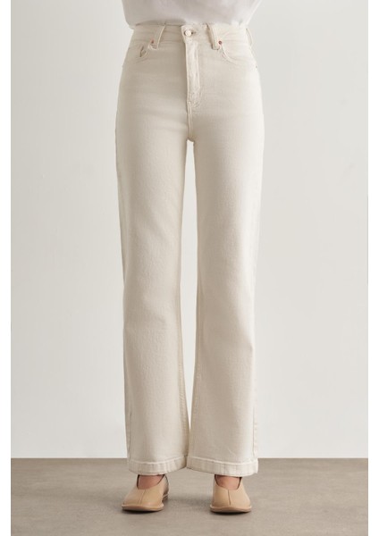 Geniş Paça Yüksek Bel Ekru Denim Pantolon fırsatları