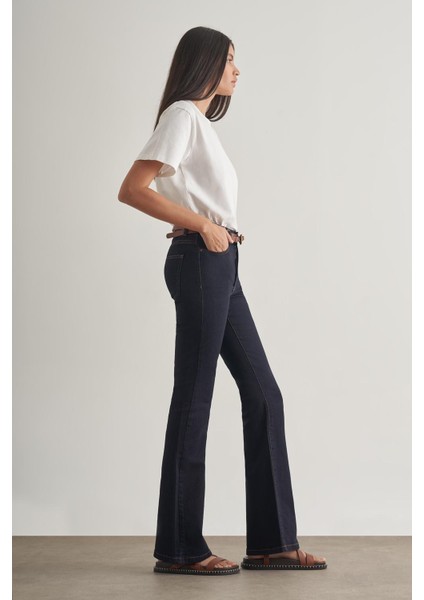 Skinny Fit Flare Paça Lacivert Denim Pantolon