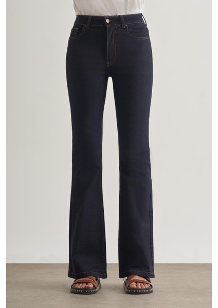 Skinny Fit Flare Paça Lacivert Denim Pantolon
